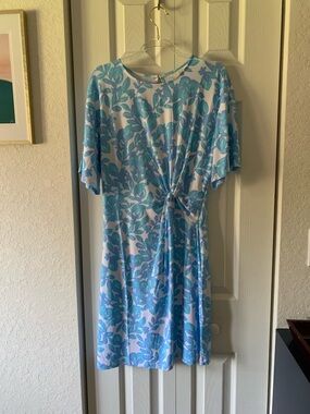 Lilly Pulitzer Blue and White Floral Midi Dress with Front Knot Size XS NWT